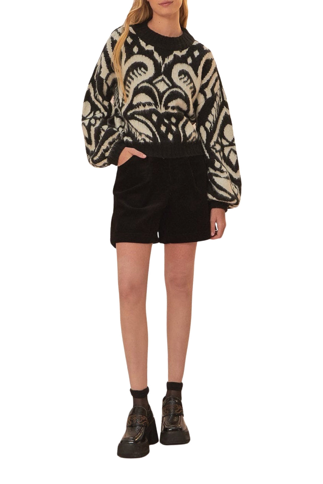 Pull à motif Ikat Ananas en maille - Noir