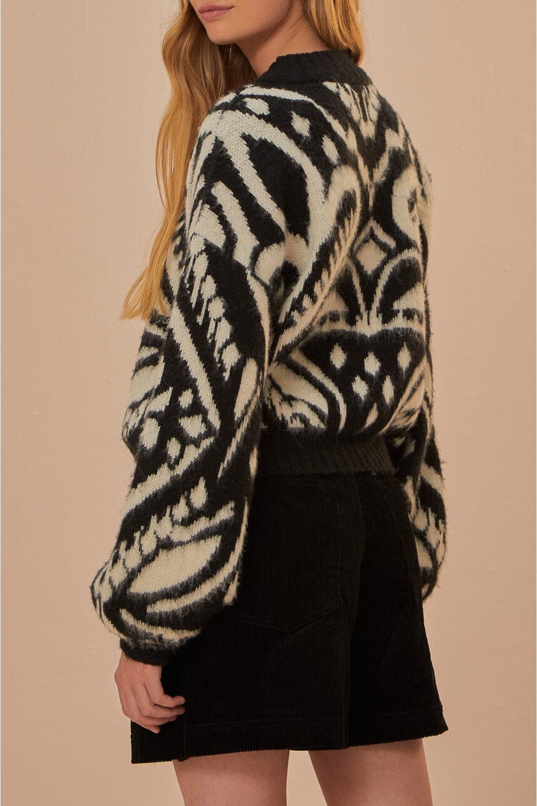 Pull à motif Ikat Ananas en maille - Noir