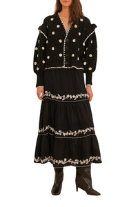 Cardigan motifs fleurs en maille - Noir