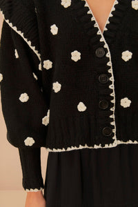 Cardigan motifs fleurs en maille - Noir