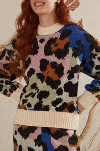 Pull en maille Léopard coloré - Noir