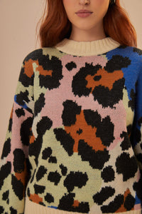 Pull en maille Léopard coloré - Noir
