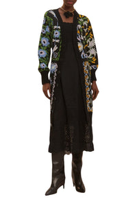 Cardigan Winter Garden mi-long en maille - Noir