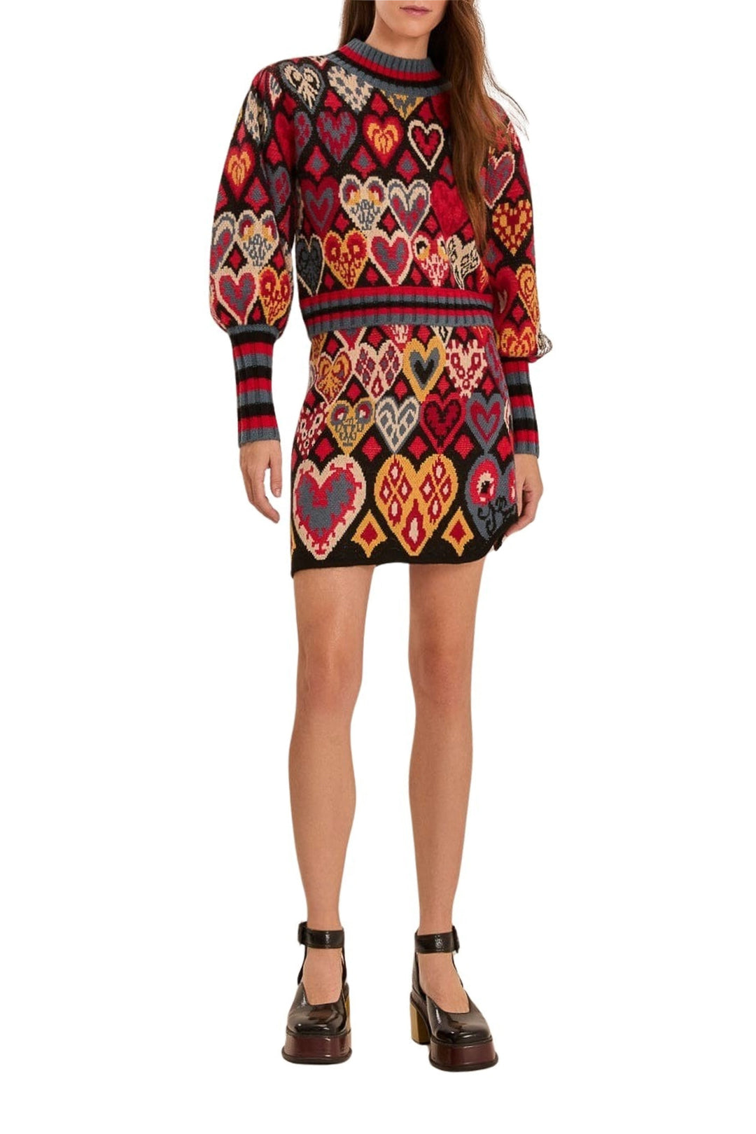 Pull Ikat à cœurs en maille - Rouge