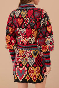 Pull Ikat à cœurs en maille - Rouge