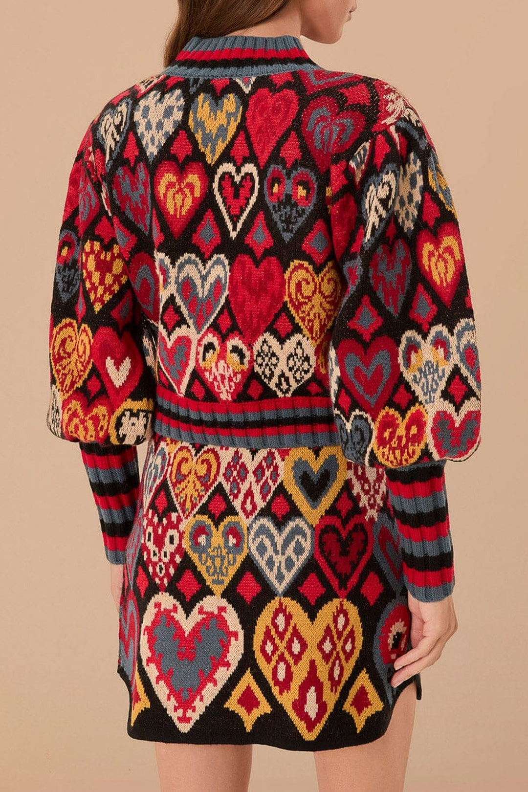 Pull Ikat à cœurs en maille - Rouge