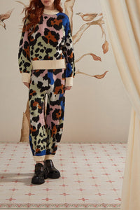 Pantalon en maille Léopard coloré - Noir