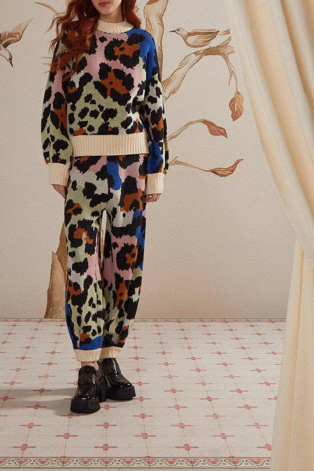 Pantalon en maille Léopard coloré - Noir