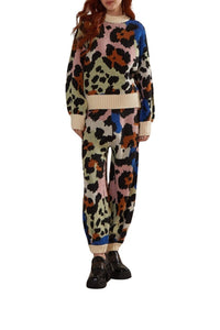 Pantalon en maille Léopard coloré - Noir