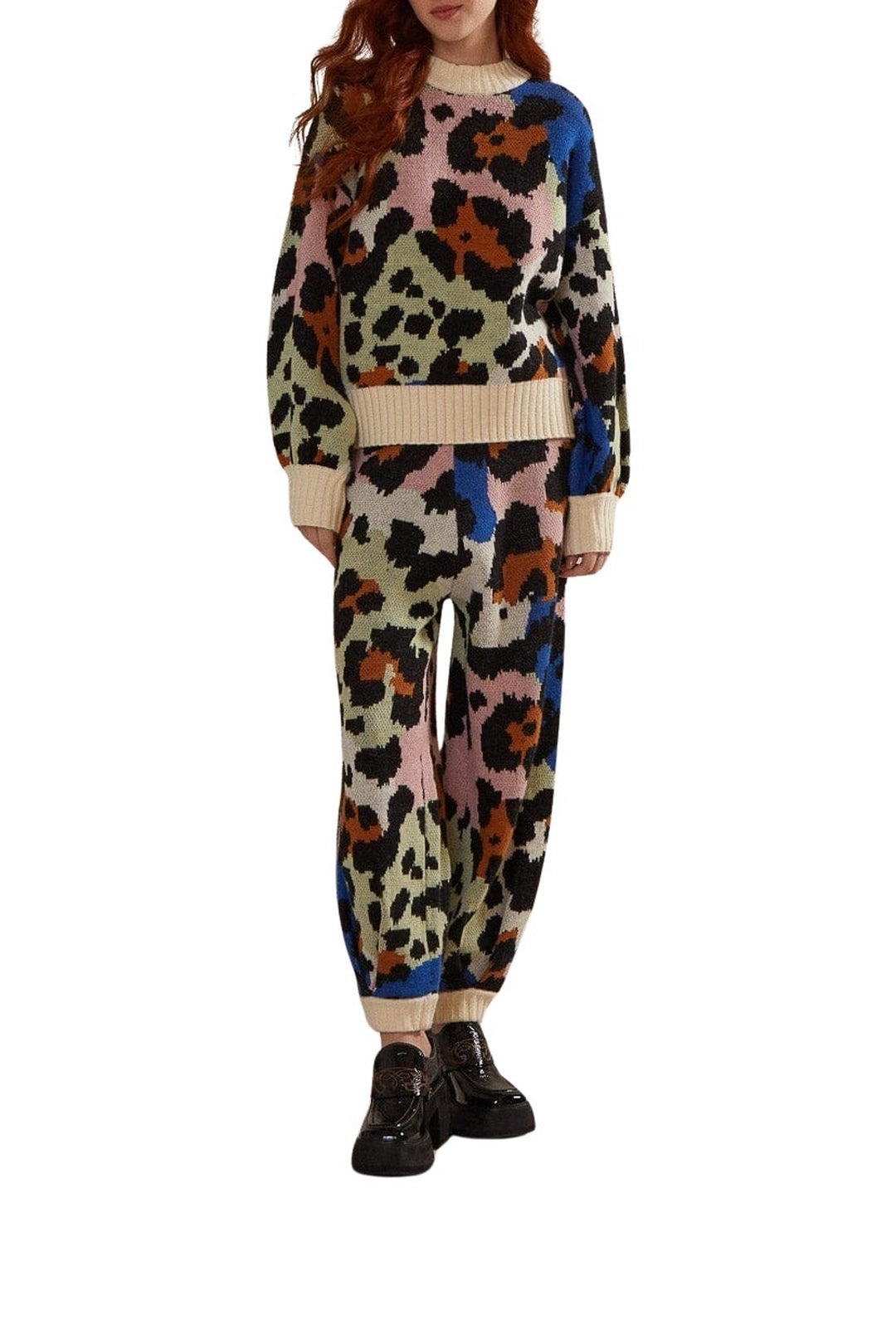 Pantalon en maille Léopard coloré - Noir