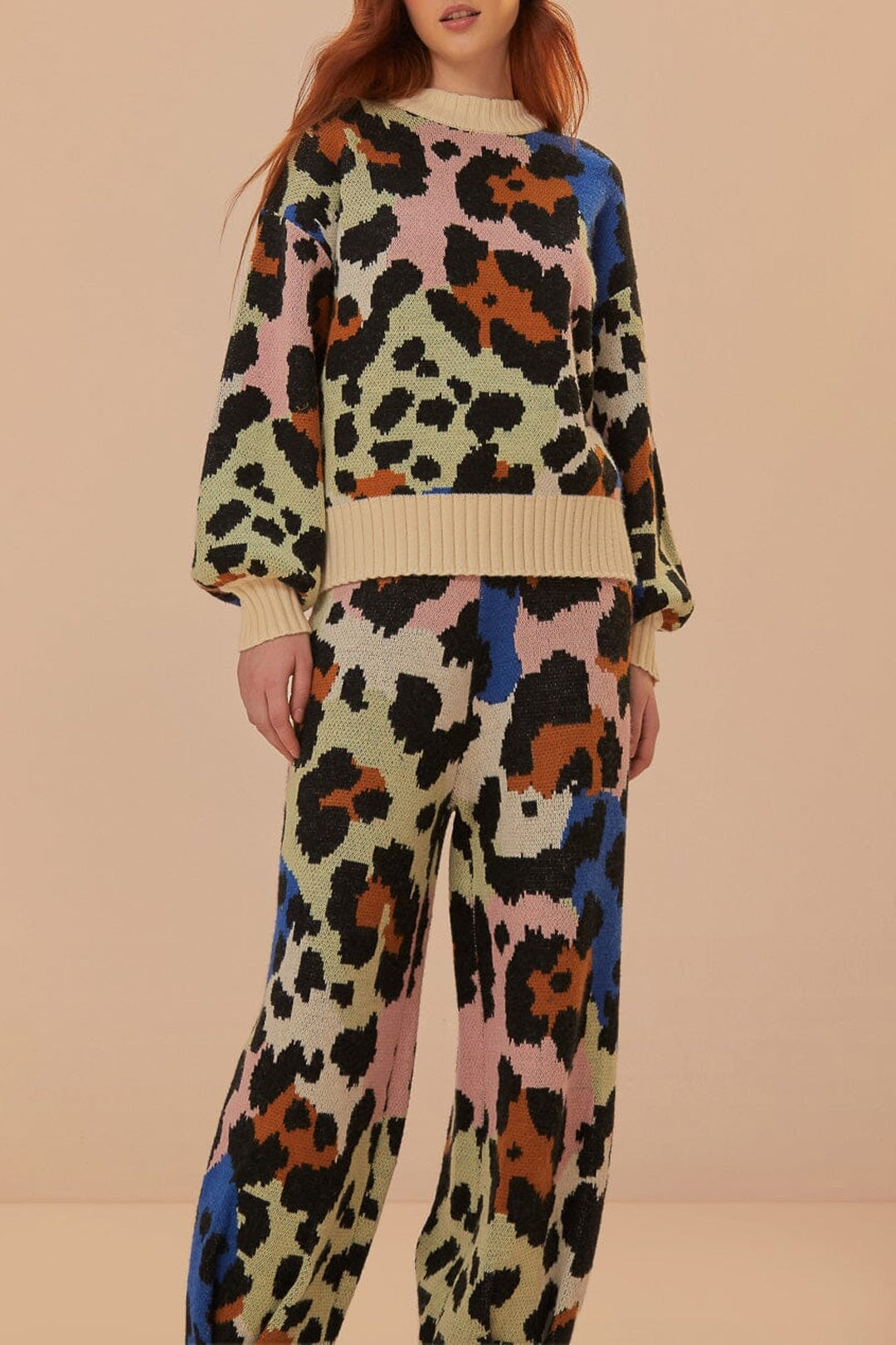 Pantalon en maille Léopard coloré - Noir