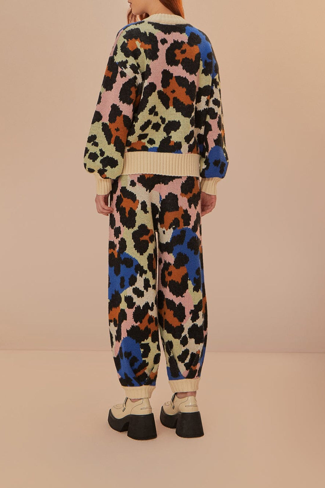 Pantalon en maille Léopard coloré - Noir