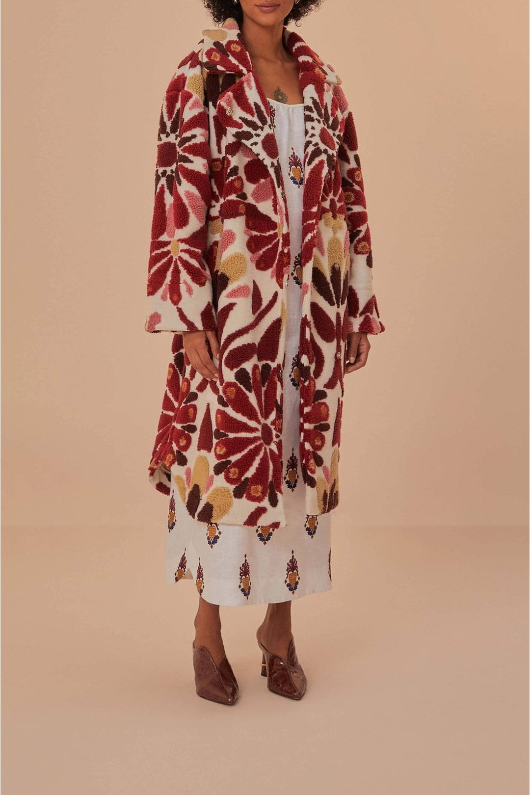 Manteau en polaire Ainika à fleurs en laine mélangée - Rouge