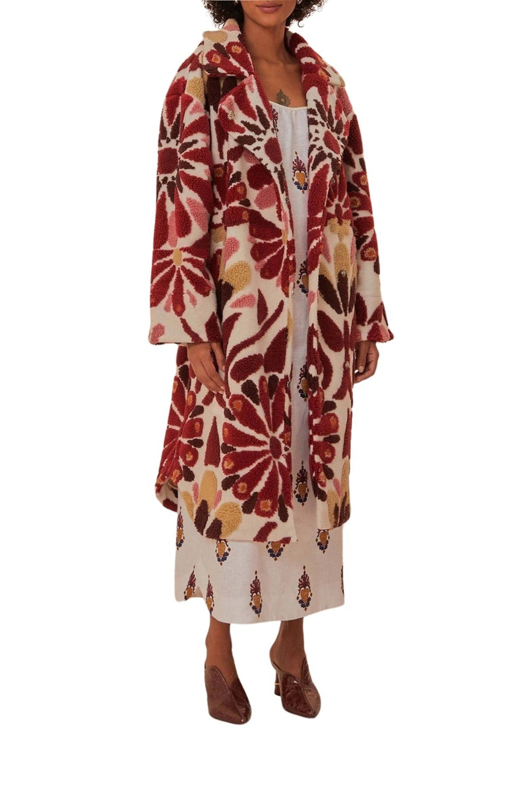 Manteau en polaire Ainika à fleurs en laine mélangée - Rouge