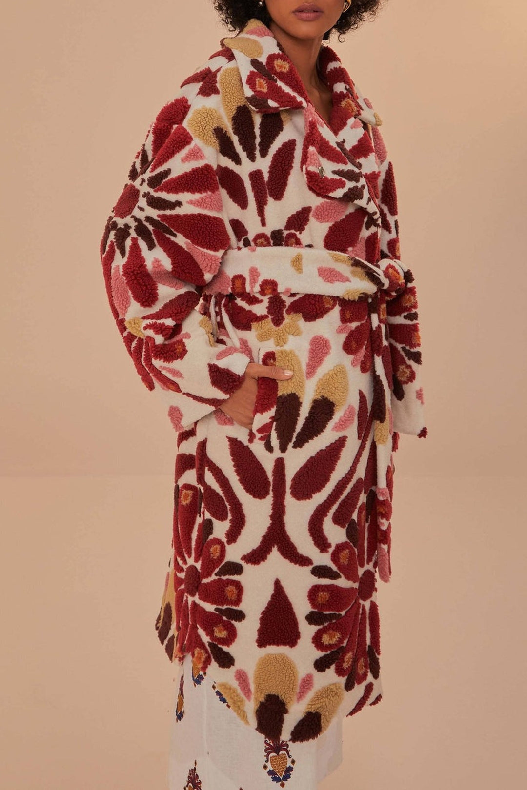 Manteau en polaire Ainika à fleurs en laine mélangée - Rouge