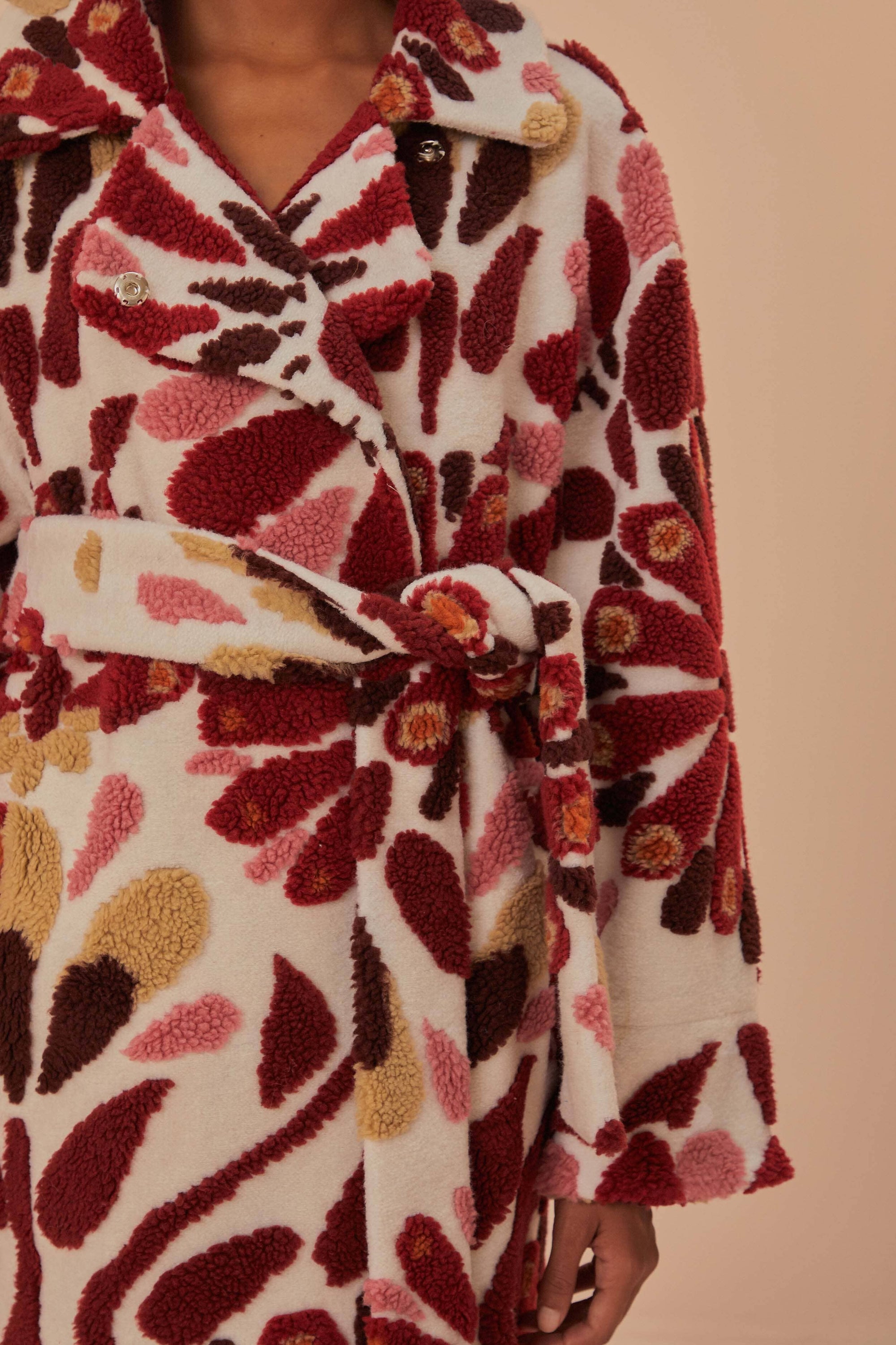 Manteau en polaire Ainika à fleurs en laine mélangée - Rouge