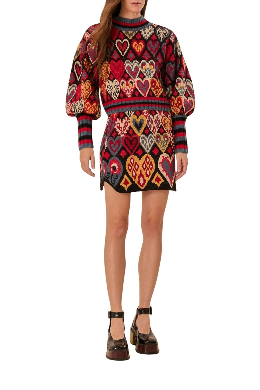 Jupe Ikat à cœurs en maille - Rouge