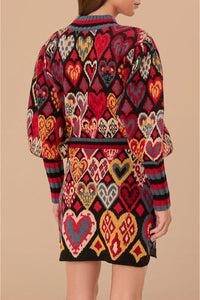Jupe Ikat à cœurs en maille - Rouge
