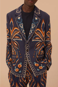 Blazer en maille Ikat Ananas en coton - Bleu