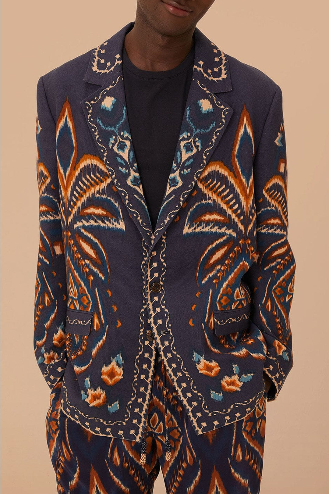 Blazer en maille Ikat Ananas en coton - Bleu