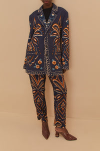 Blazer en maille Ikat Ananas en coton - Bleu