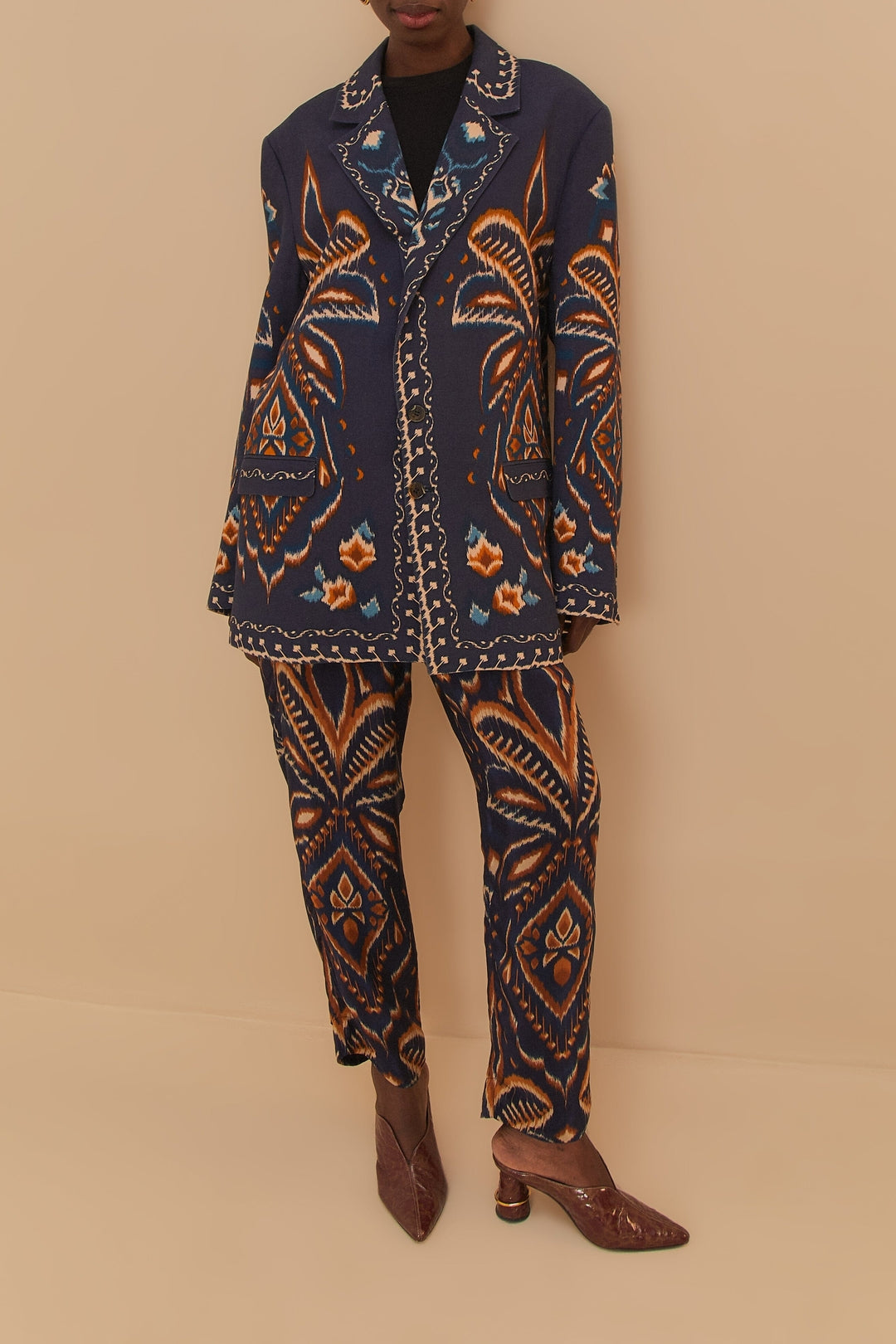 Blazer en maille Ikat Ananas en coton - Bleu
