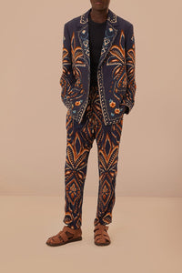 Blazer en maille Ikat Ananas en coton - Bleu