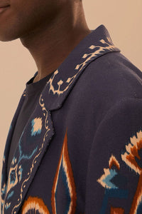 Blazer en maille Ikat Ananas en coton - Bleu