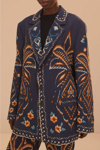 Blazer en maille Ikat Ananas en coton - Bleu