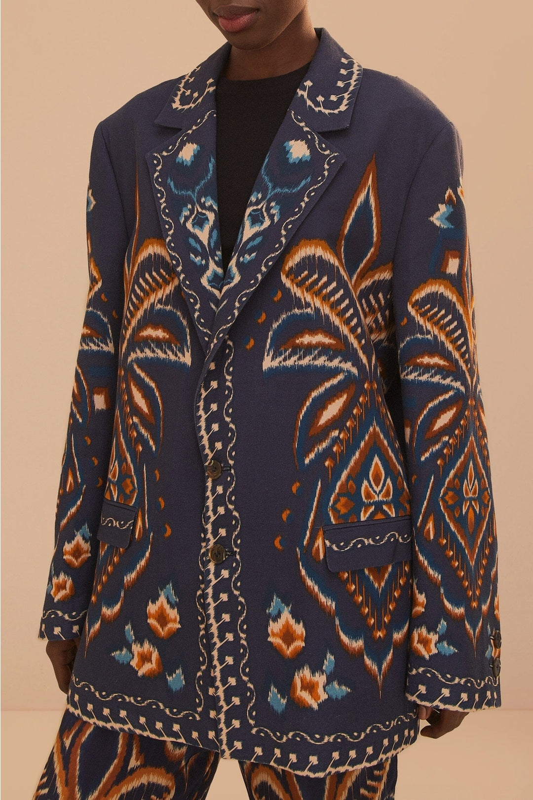 Blazer en maille Ikat Ananas en coton - Bleu
