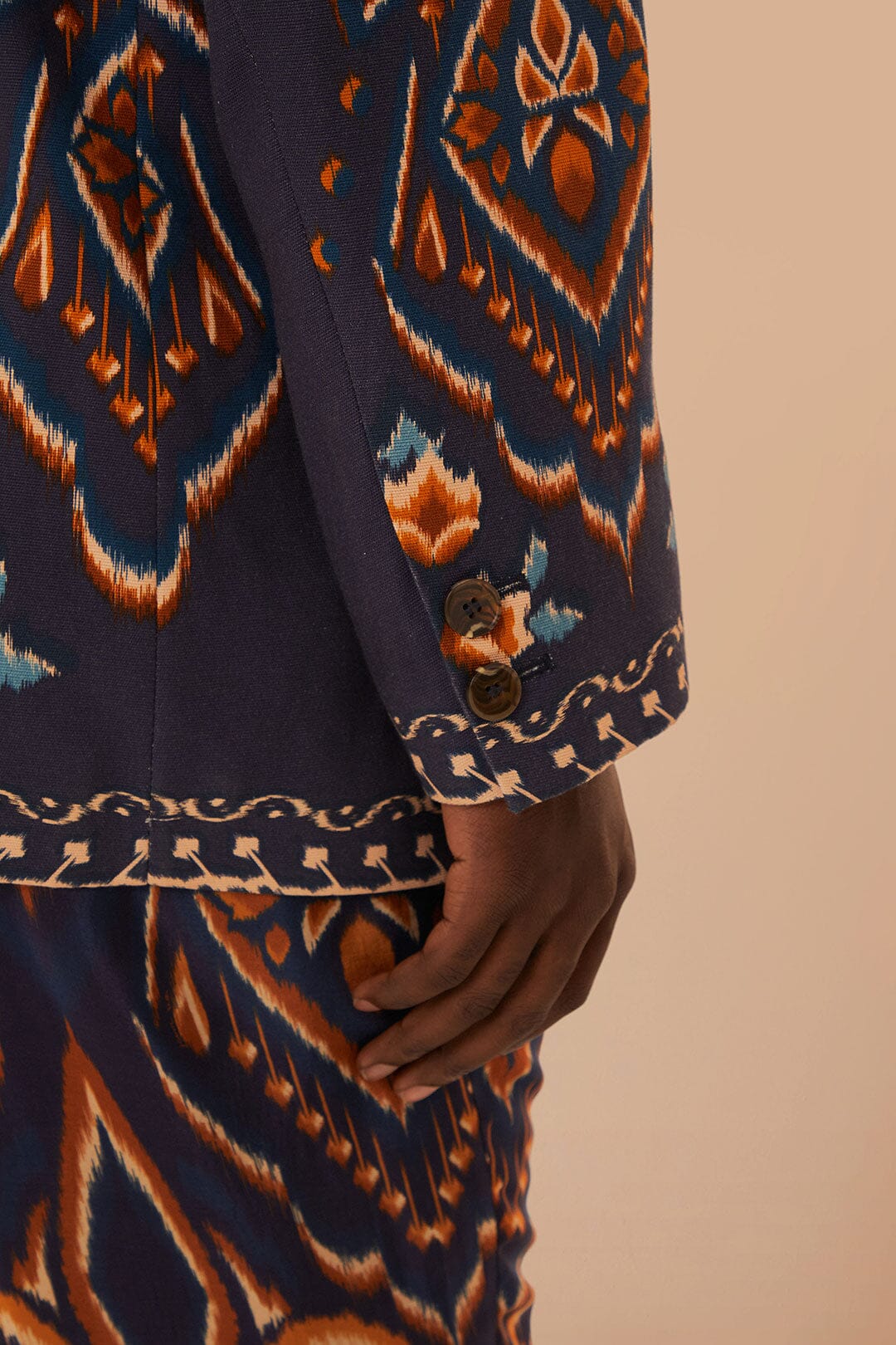 Blazer en maille Ikat Ananas en coton - Bleu