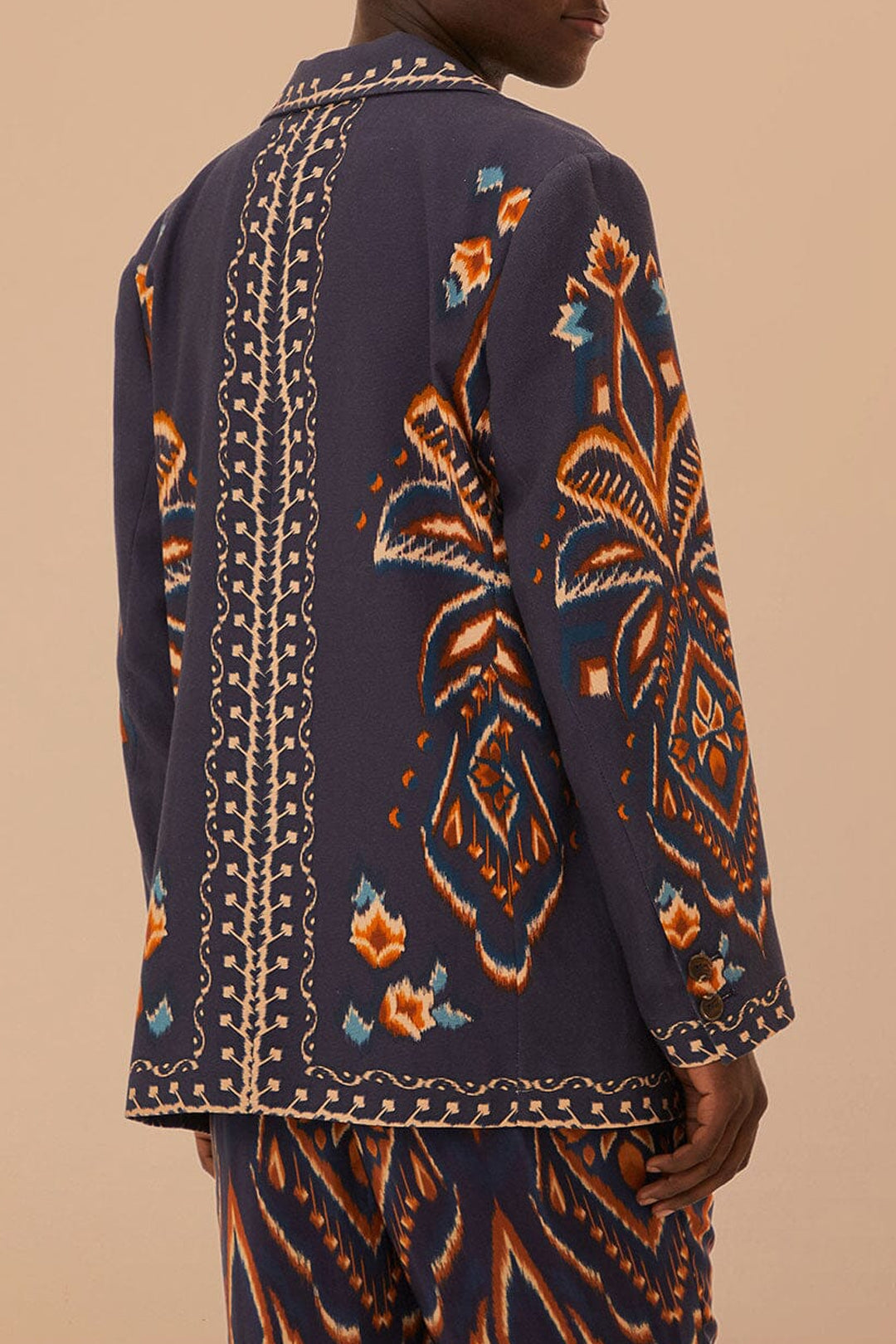 Blazer en maille Ikat Ananas en coton - Bleu