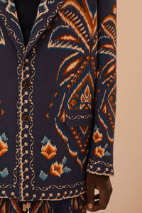 Blazer en maille Ikat Ananas en coton - Bleu