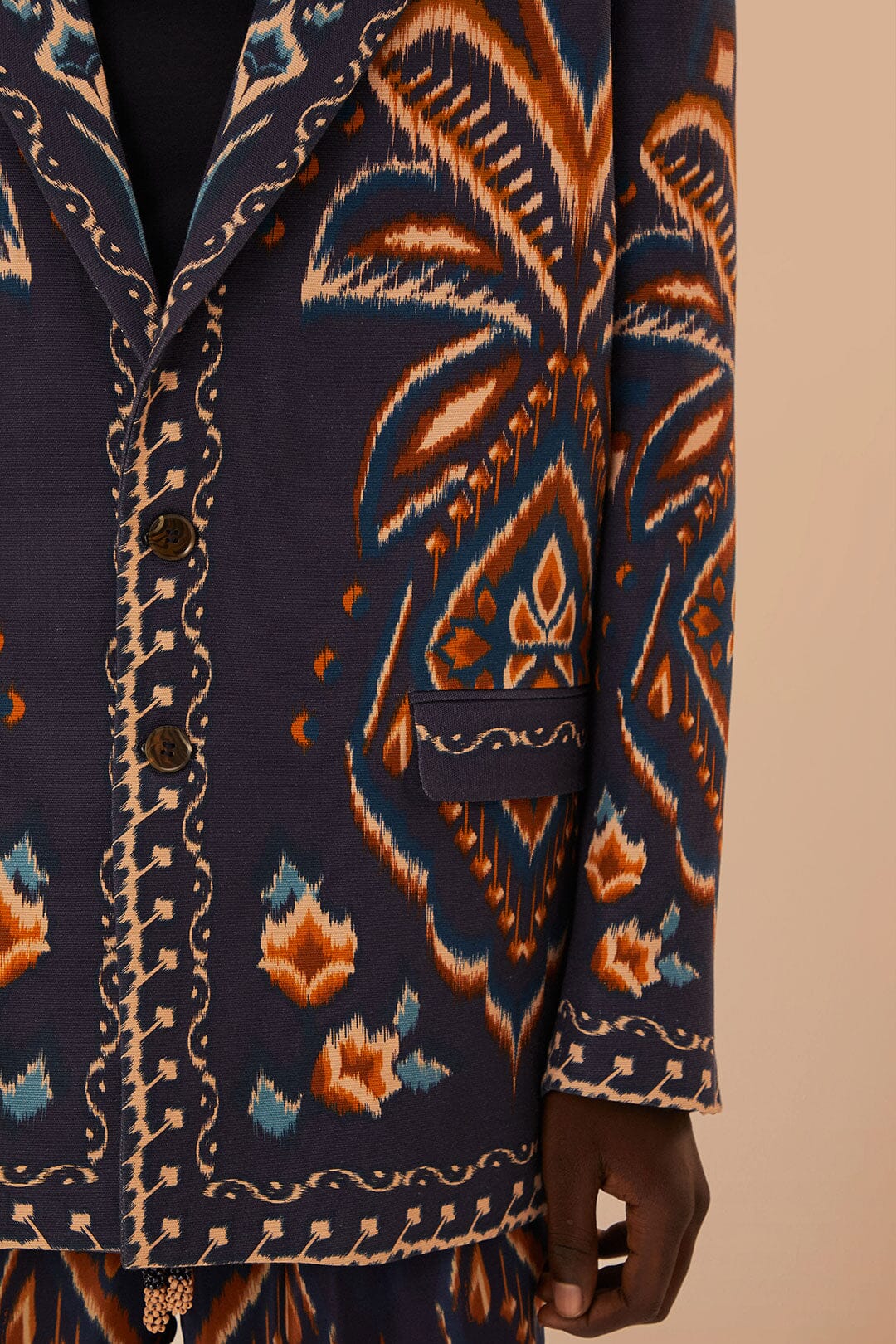 Blazer en maille Ikat Ananas en coton - Bleu
