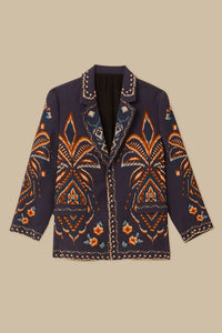 Blazer en maille Ikat Ananas en coton - Bleu