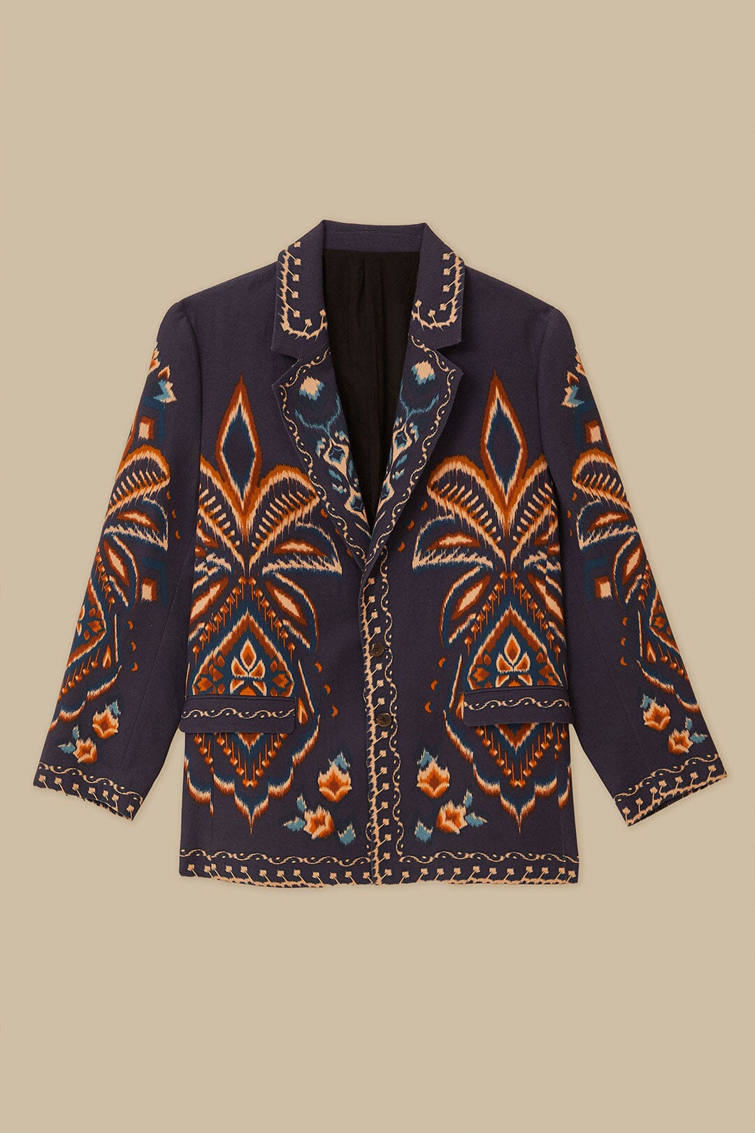 Blazer en maille Ikat Ananas en coton - Bleu
