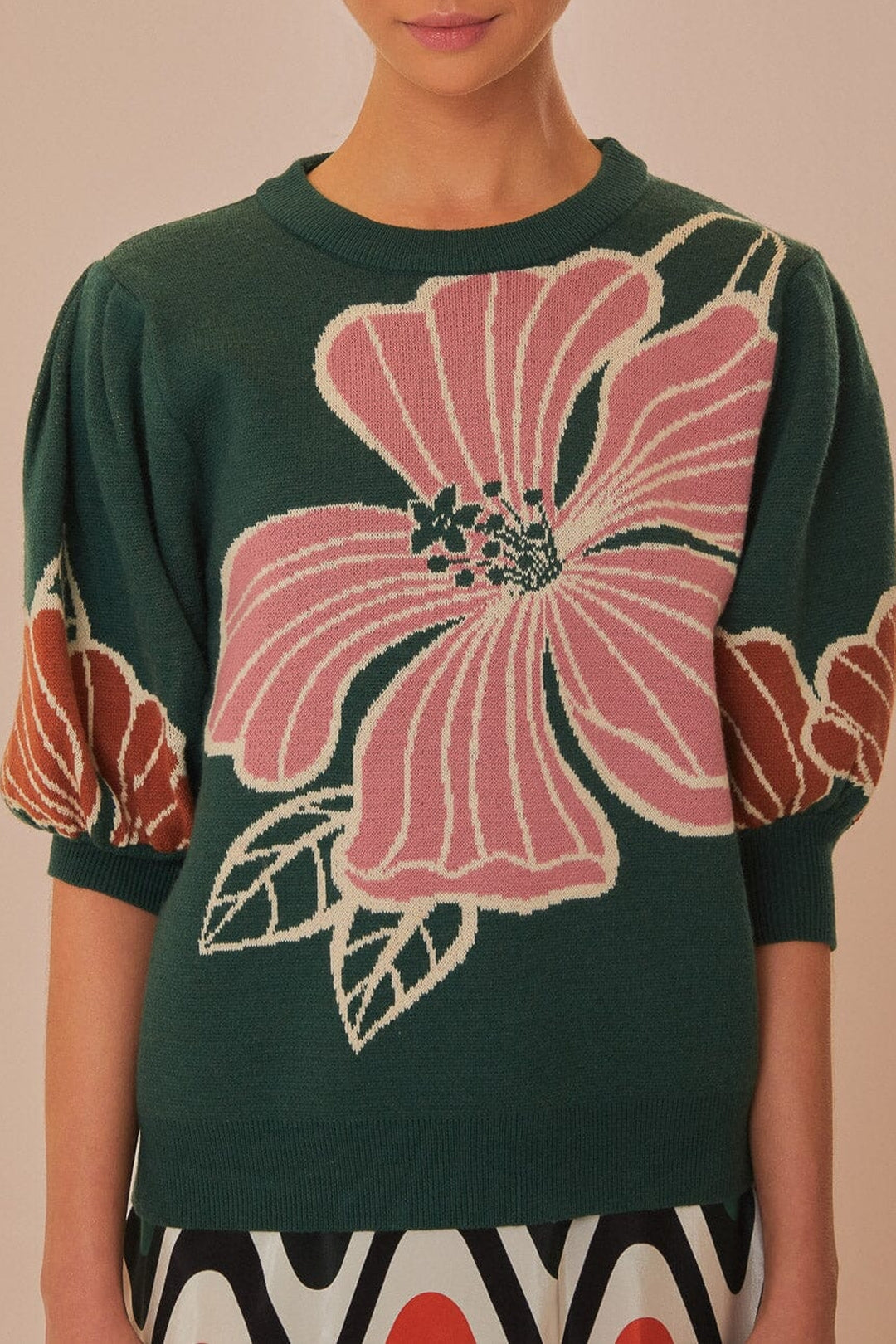 Pull à fleurs Honolulu en maille - Vert