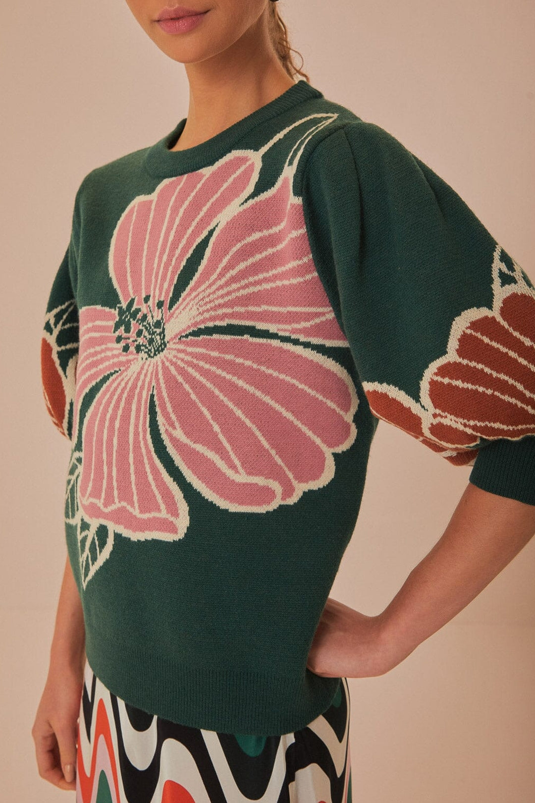 Pull à fleurs Honolulu en maille - Vert