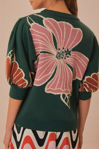 Pull à fleurs Honolulu en maille - Vert