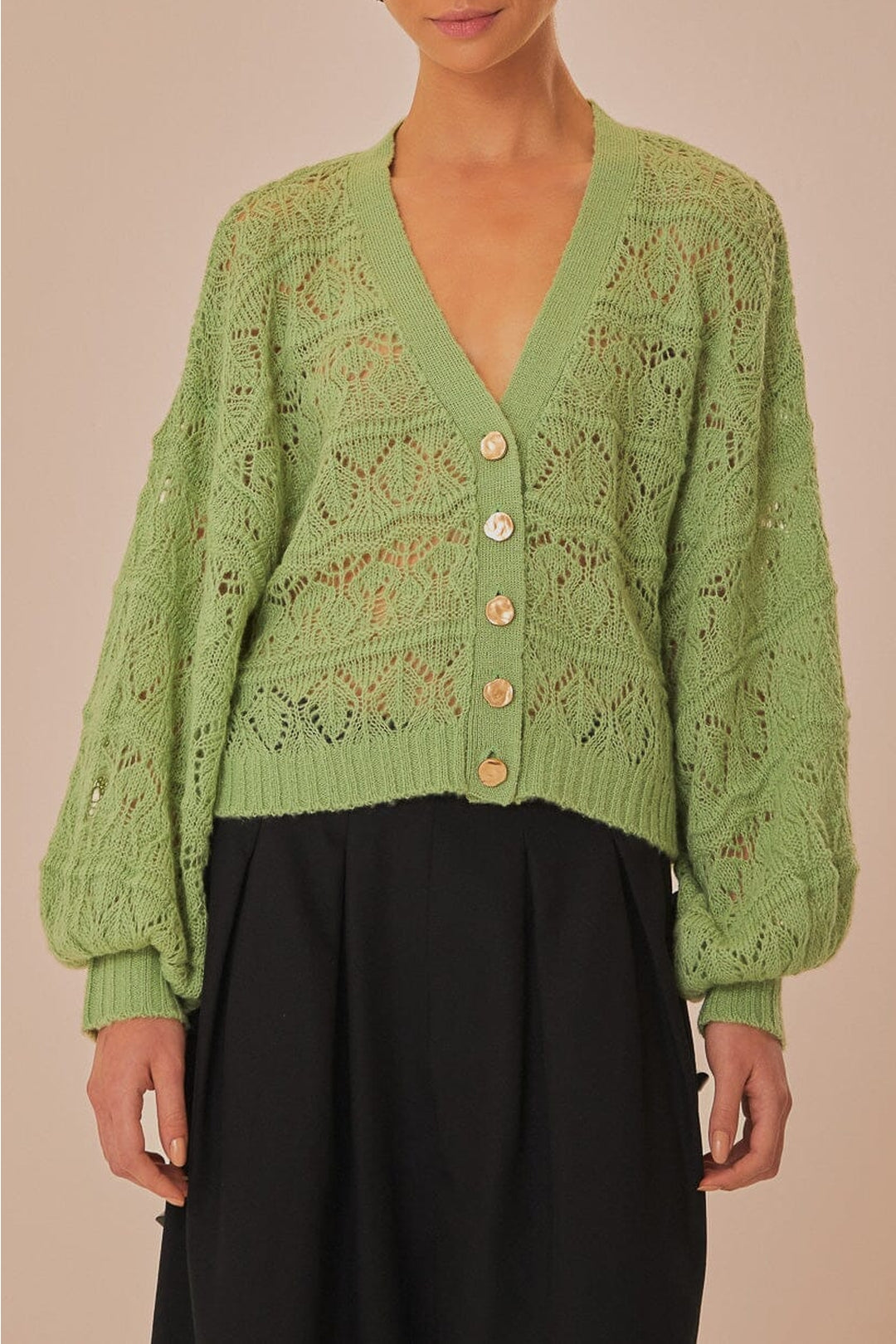 Cardigan texturée en maille - Vert