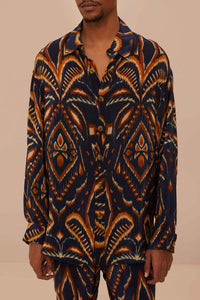Chemise en maille Ikat Ananas - Bleu