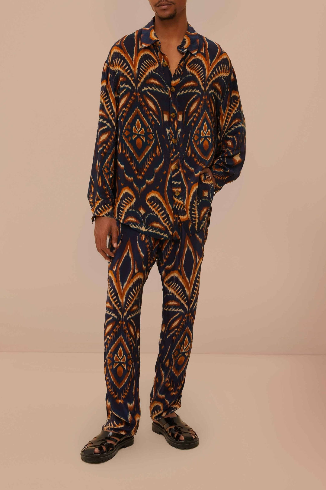 Chemise en maille Ikat Ananas - Bleu