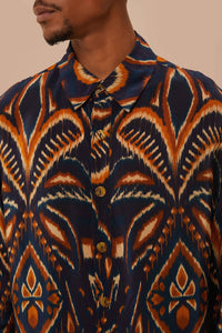 Chemise en maille Ikat Ananas - Bleu