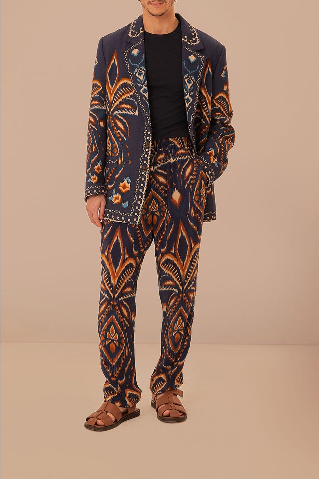 Pantalon Ikat Ananas en maille - Bleu