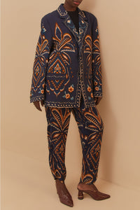 Pantalon Ikat Ananas en maille - Bleu