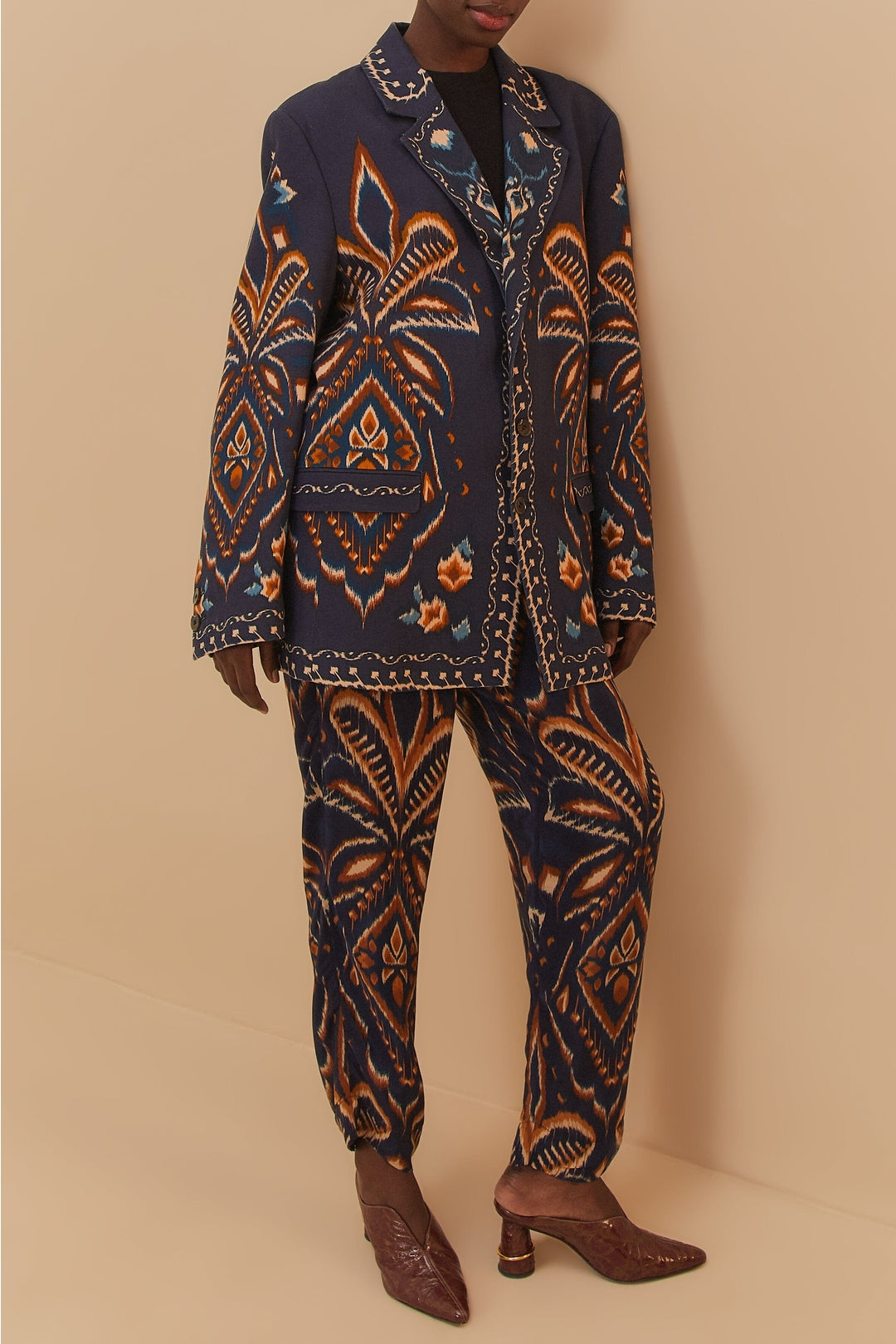 Pantalon Ikat Ananas en maille - Bleu