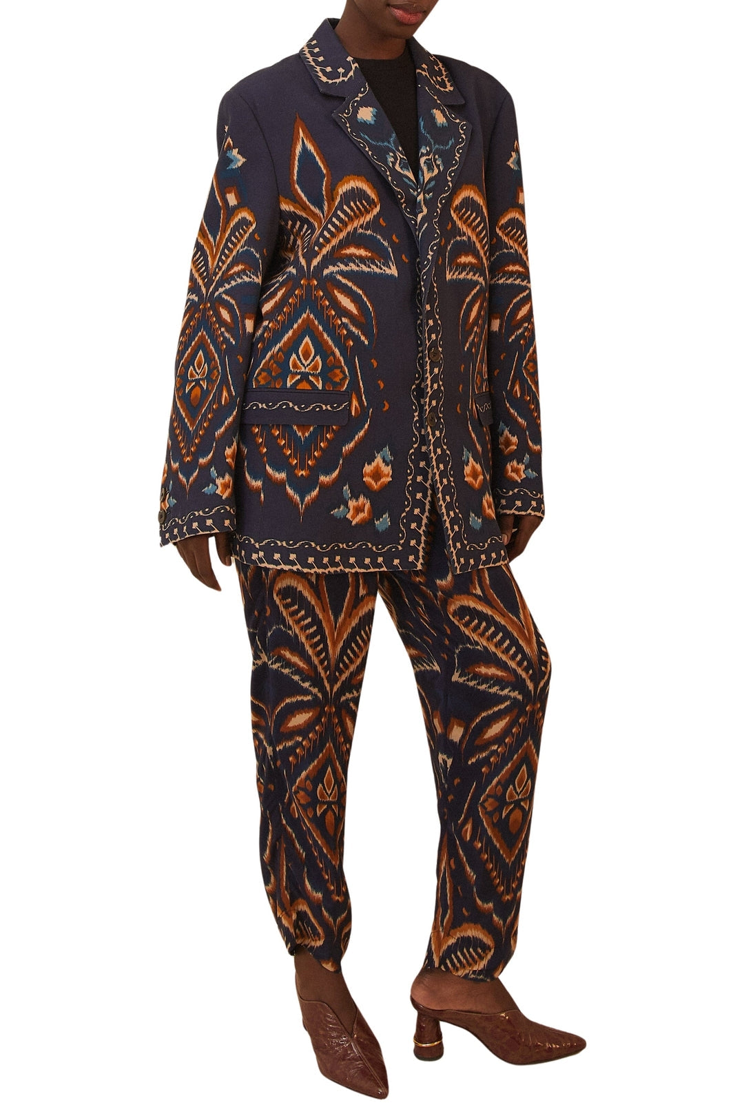 Pantalon Ikat Ananas en maille - Bleu
