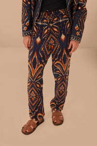 Pantalon Ikat Ananas en maille - Bleu