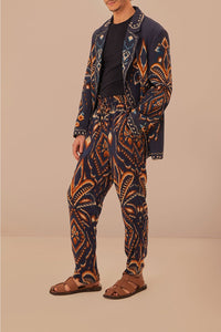 Pantalon Ikat Ananas en maille - Bleu