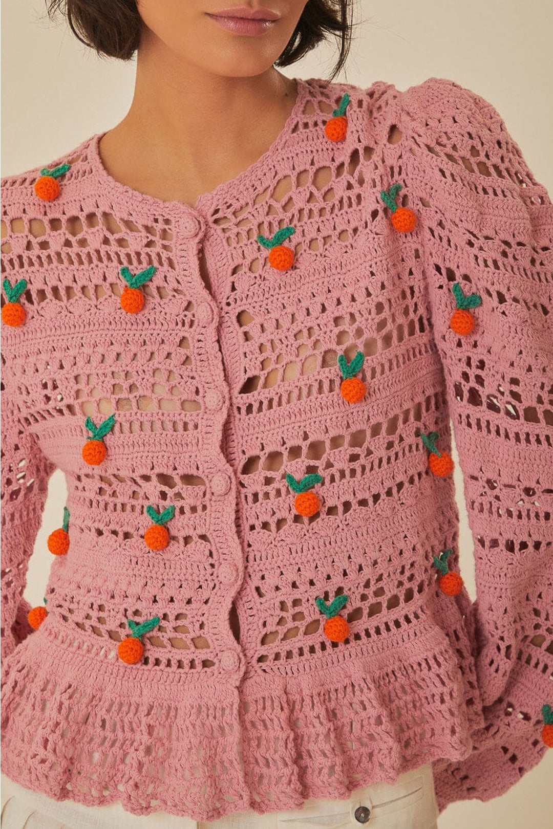 Cardigan en crochet en coton - Rose